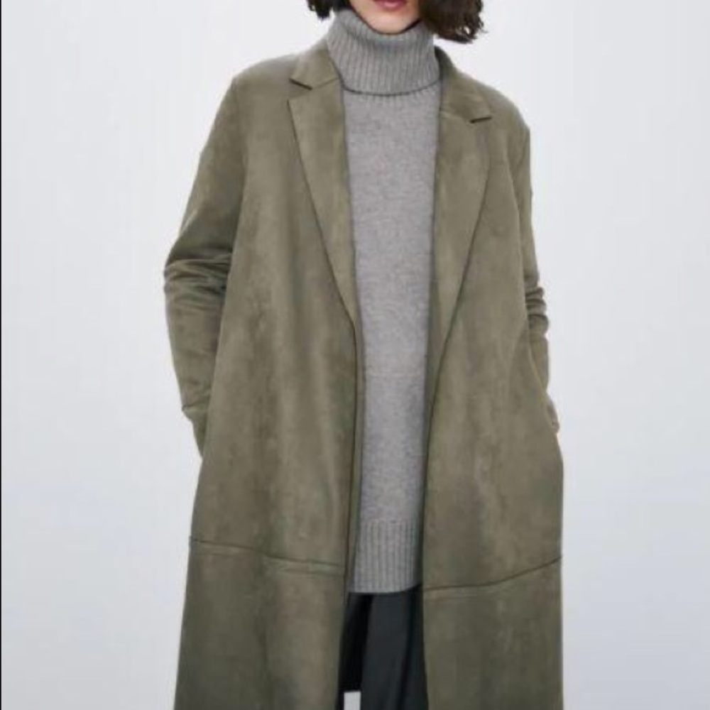 Zara olive faux suede coat